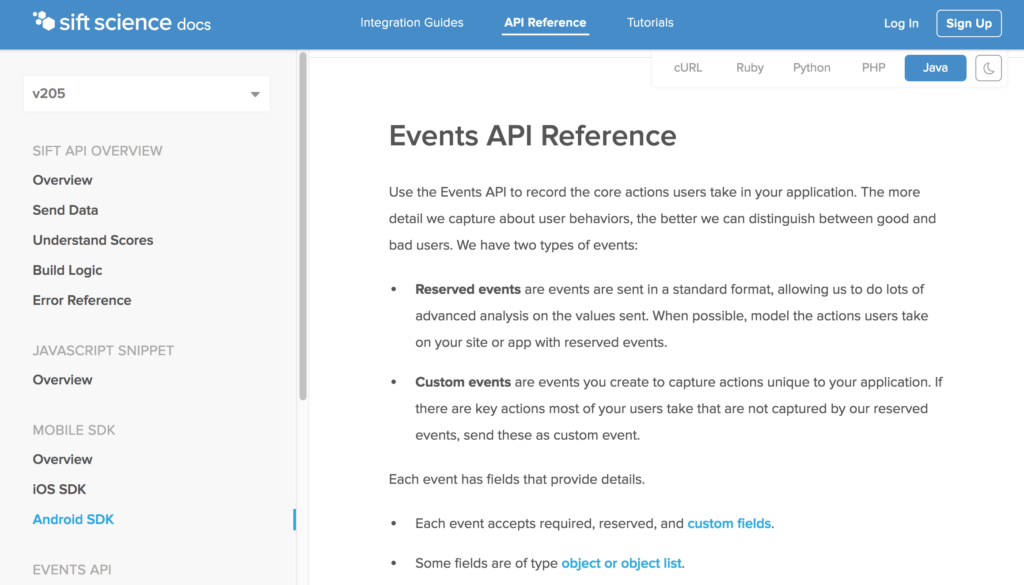 Improved developer experience: New API reference - Sift